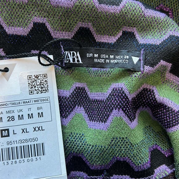 ZARA GEOMETRIC STRIPE PRINT METALLIC FIBERS FRONT KEYHOLES ~ SIZE MEDIUM - Picture 11 of 11
